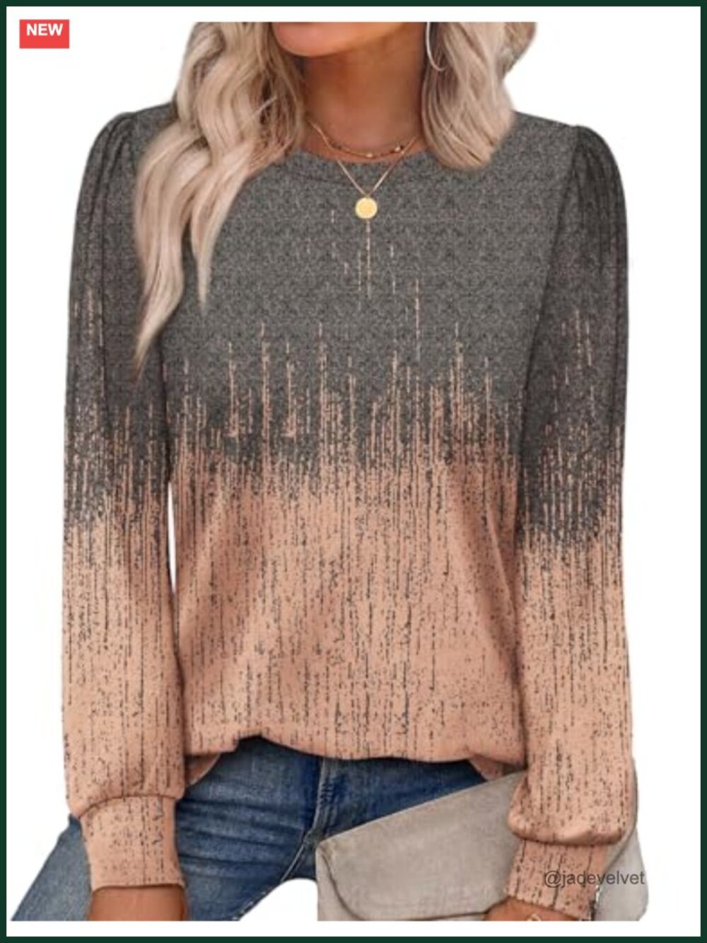 Womens Long Sleeve Tunic Top Crewneck Ombre Print Loose Fit Casual
